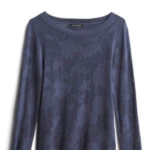 Navy Blue Sweater with Floral Lace - S